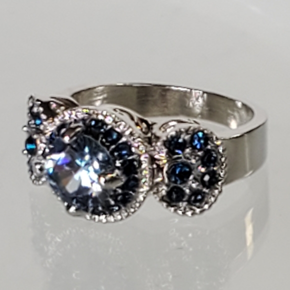 Silver Blue Vintage Inspired Cocktail Ring Valentines Day - Picture 6 of 9